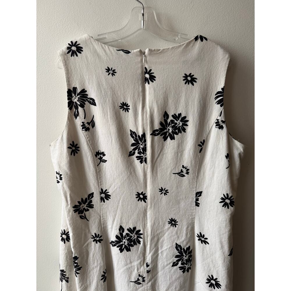 Norton McNaughton White Linen Midi Shift Dress Black Floral 90s Sleeveless 18 XL - Picture 9 of 10